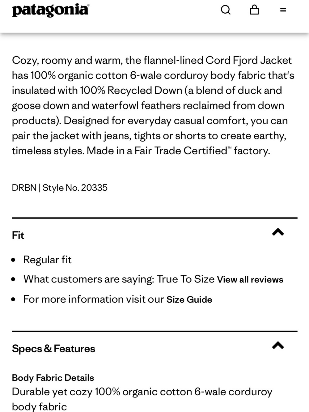 ❄️NWT Women’s Patagonia Corduroy Fjord Puffer Jacket - Flannel Lined ❄️ - Picture 7 of 8